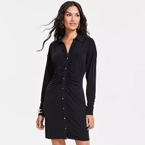 Dresses & Skirts - Black Ruched Button-Down Dress